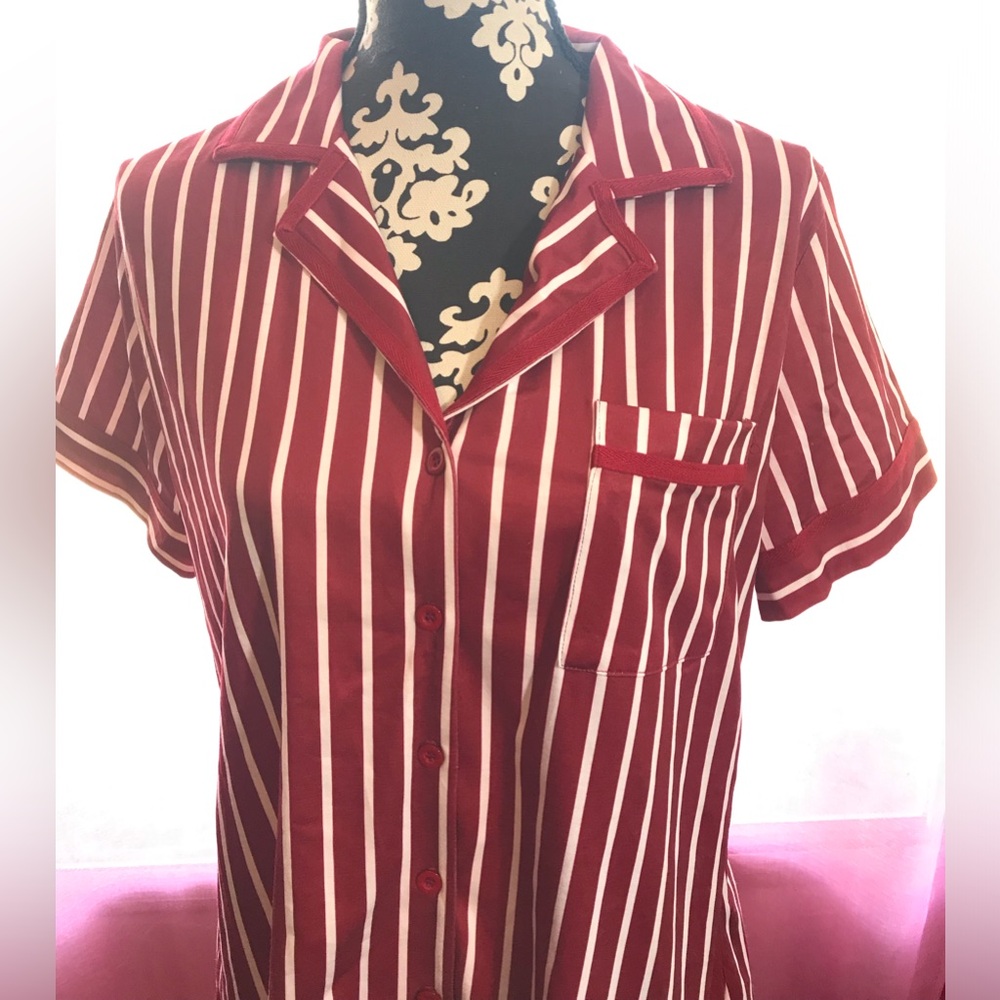 Ekouaer Red & White Striped Short Pajama Set EUC Size Large L Woman's Casual Fun